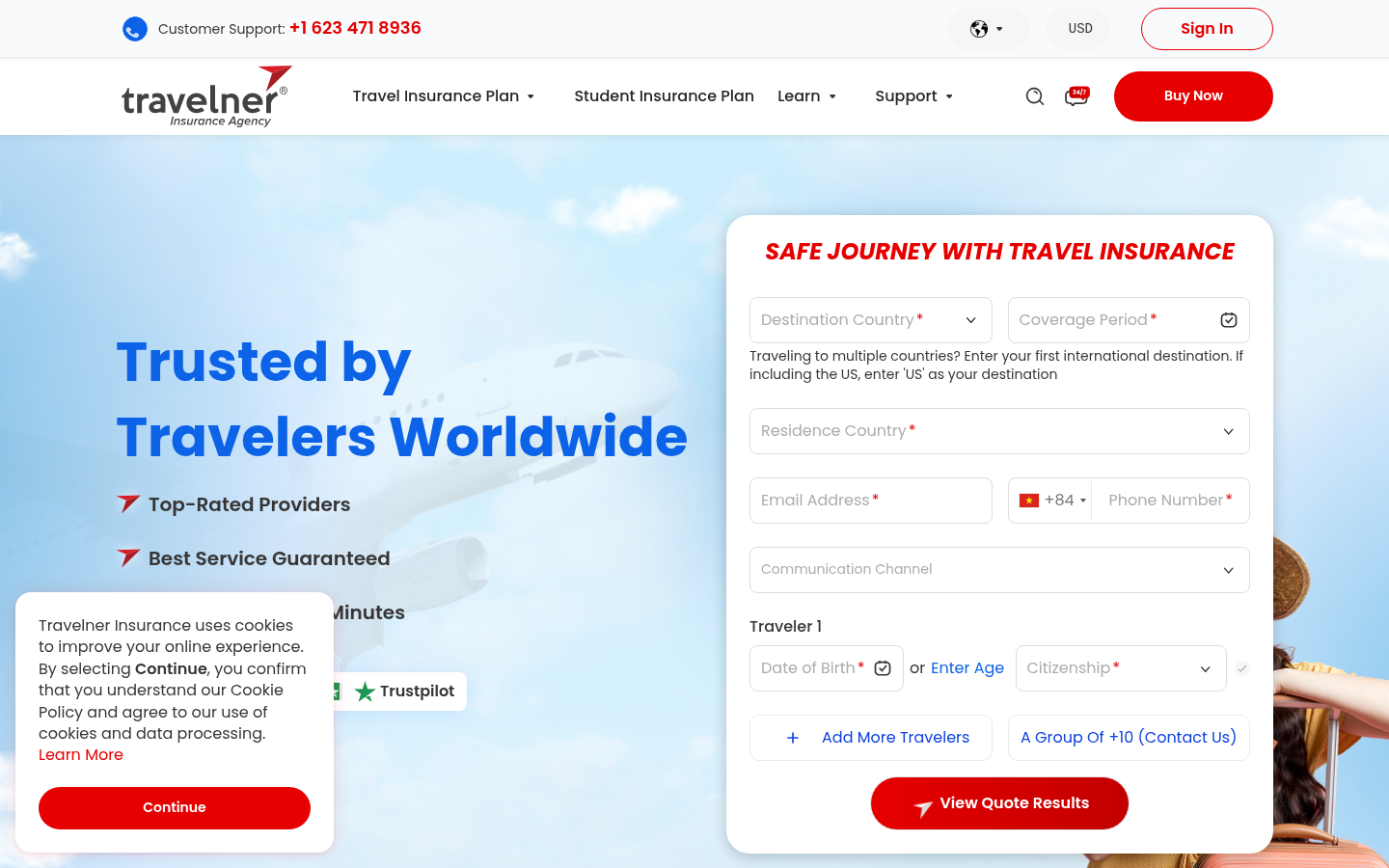 Giao diện Travelner Insurance