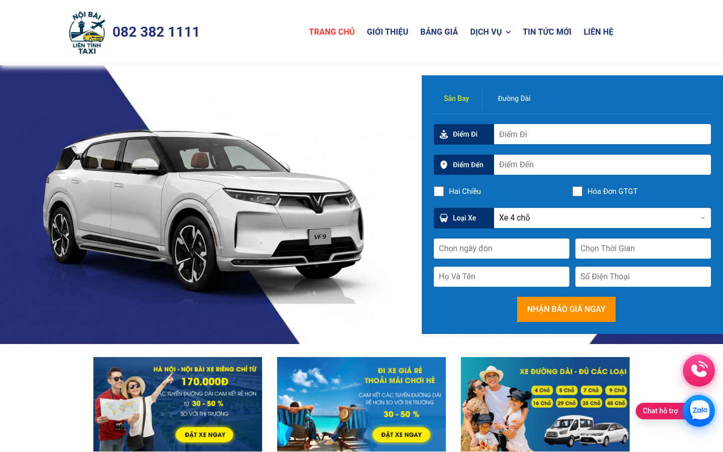 Giao diện Taxi Sân Bay 24/7
